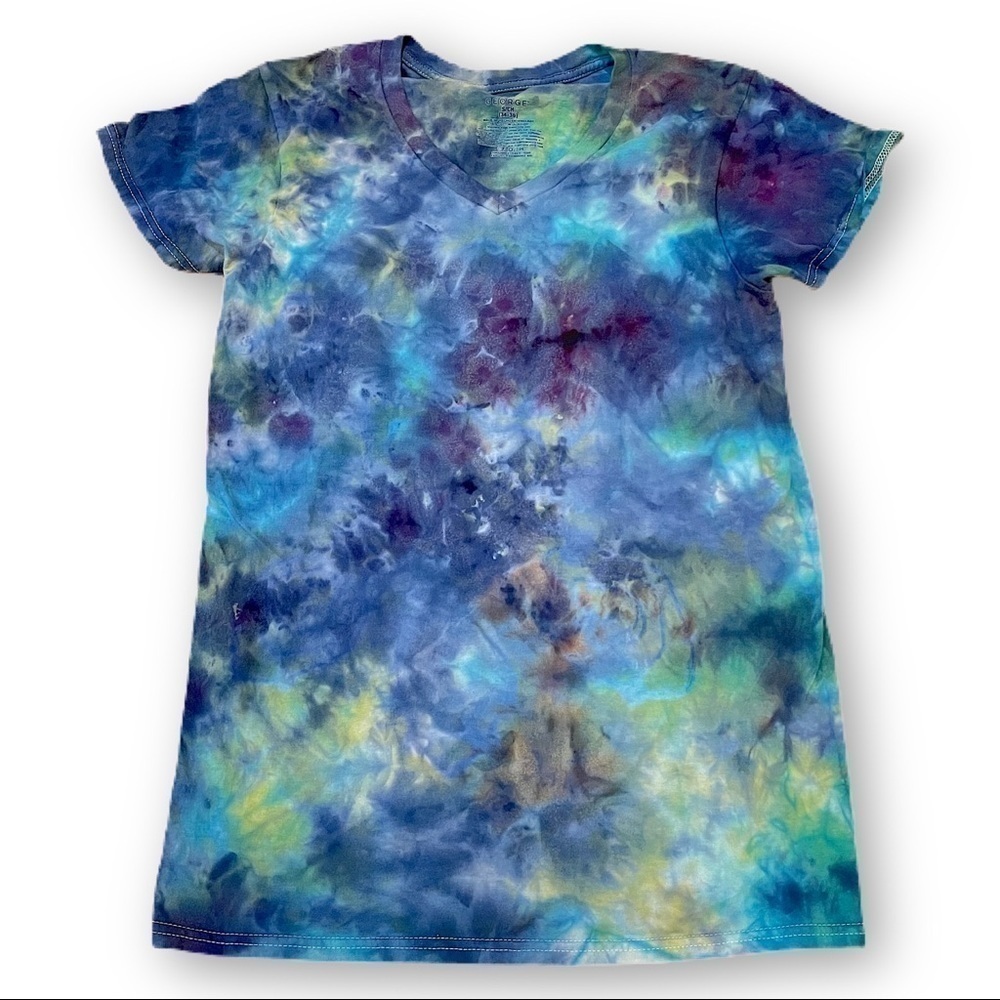 Tie dyed vneck tshirt blue green purple underwater galaxy outerspace unisex S